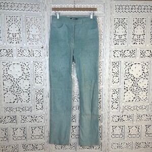 Vtg DKNY Green Suede Leather Pants Sz 6 Fits 2 Low Rise Retro Hippie